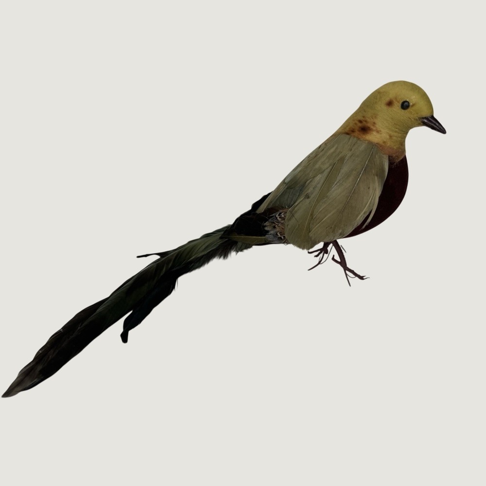 NWT Pacific Rim Decorative Bird Figure Real Feathers Green Burgundy 12" Woodland